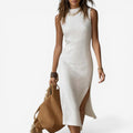 Tilda – Ribbed Midi Dress with Side Slit Elegance
