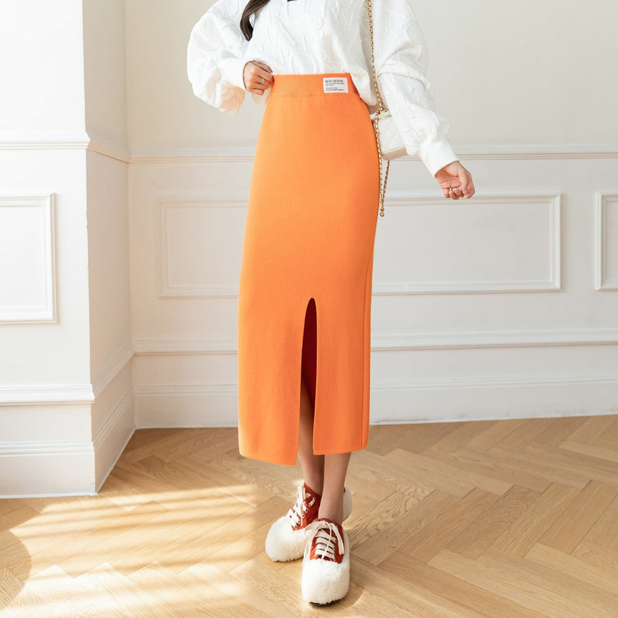 Élodie Stretch Jersey Front-Split Midi Skirt