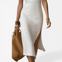 Tilda – Ribbed Midi Dress with Side Slit Elegance