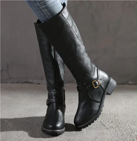 Imogen | Women's Black Knee High Boots with Buckle Detail