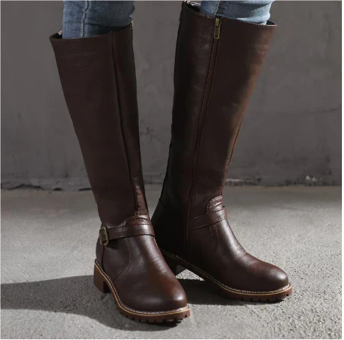 Imogen | Women's Black Knee High Boots with Buckle Detail