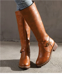 Imogen | Women's Black Knee High Boots with Buckle Detail