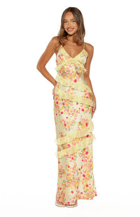Inara Yellow Bloom Ruffle Maxi Dress