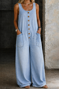 Indra | Women's Sleeveless Wide Leg Denim Overalls