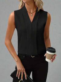 Ingrid | Women's V-Neck Sleeveless Pleated Blouse