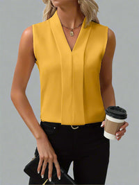 Ingrid | Women's V-Neck Sleeveless Pleated Blouse