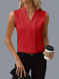 Ingrid | Women's V-Neck Sleeveless Pleated Blouse