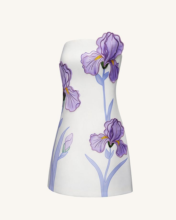 Iris Floral Print Strapless Dress White