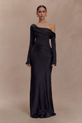 Iris Long Sleeve Satin Maxi Dress Black