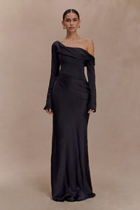 Iris Long Sleeve Satin Maxi Dress Black