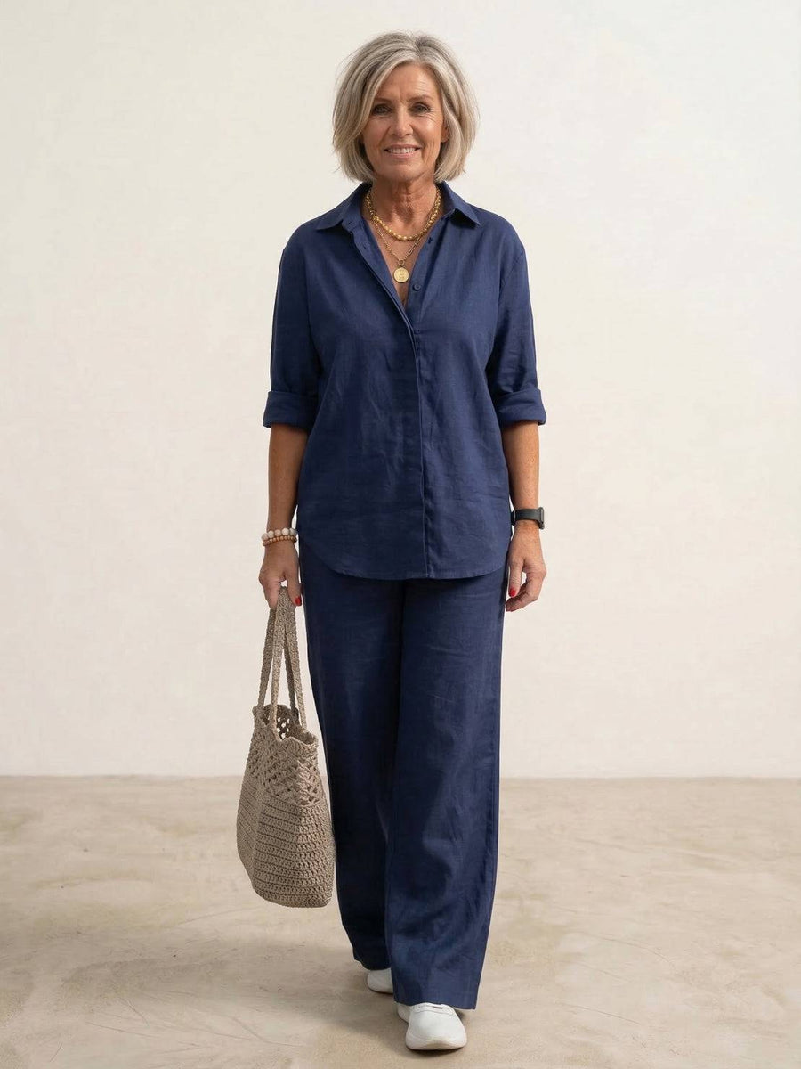 Isabeau | Women's Button Down Shirt Wide Leg Pants Set