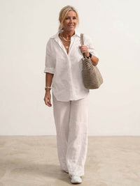 Isabeau | Women's Button Down Shirt Wide Leg Pants Set