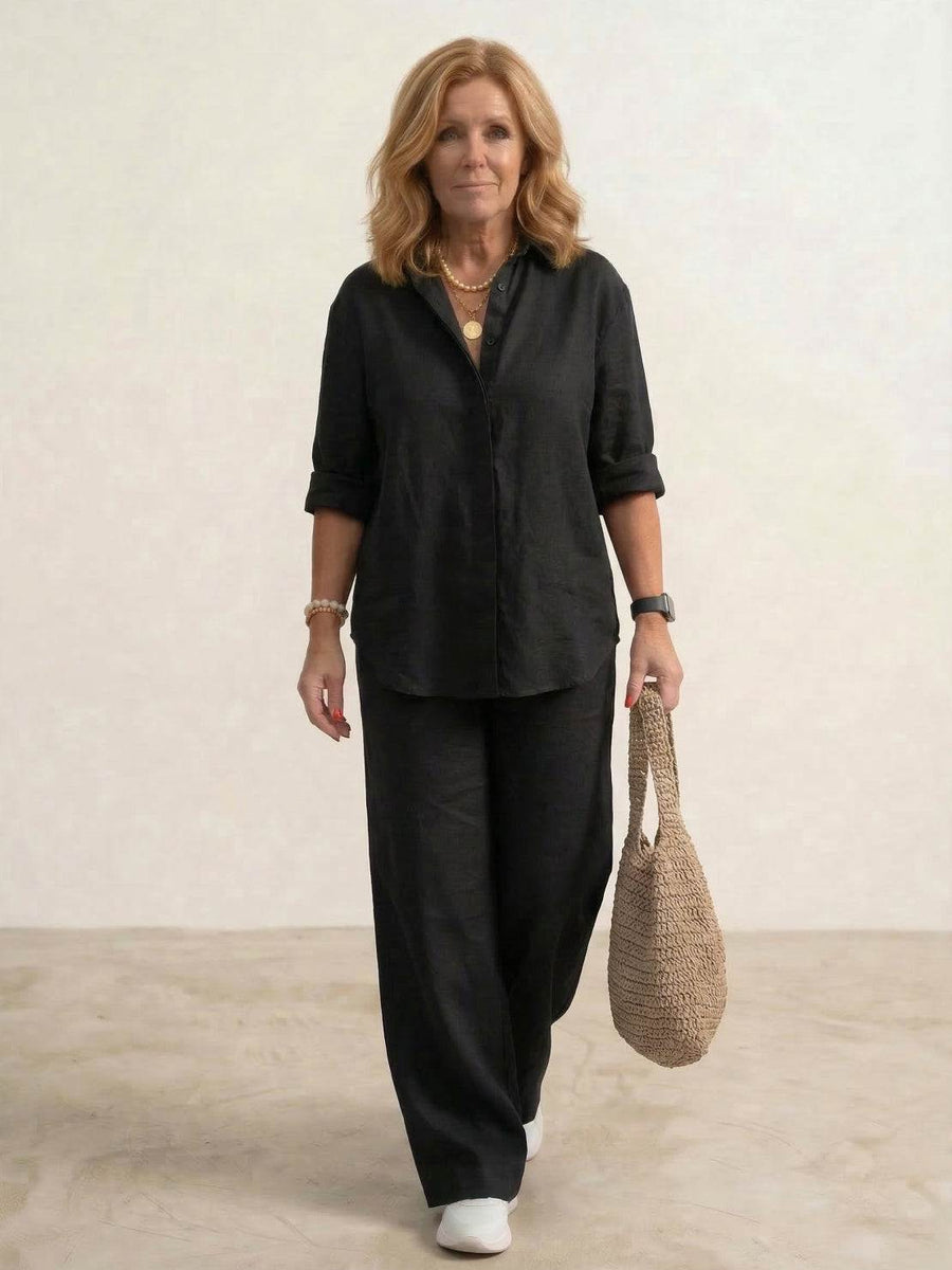 Isabeau | Women's Button Down Shirt Wide Leg Pants Set