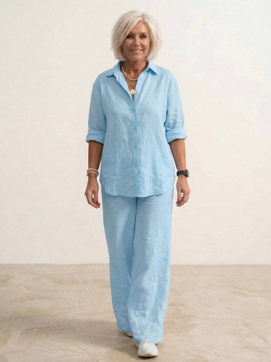 Isabeau | Women's Button Down Shirt Wide Leg Pants Set