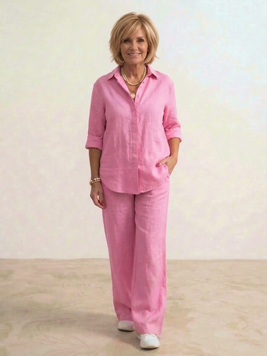 Isabeau | Women's Button Down Shirt Wide Leg Pants Set
