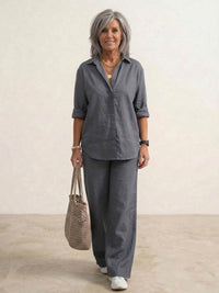 Isabeau | Women's Button Down Shirt Wide Leg Pants Set
