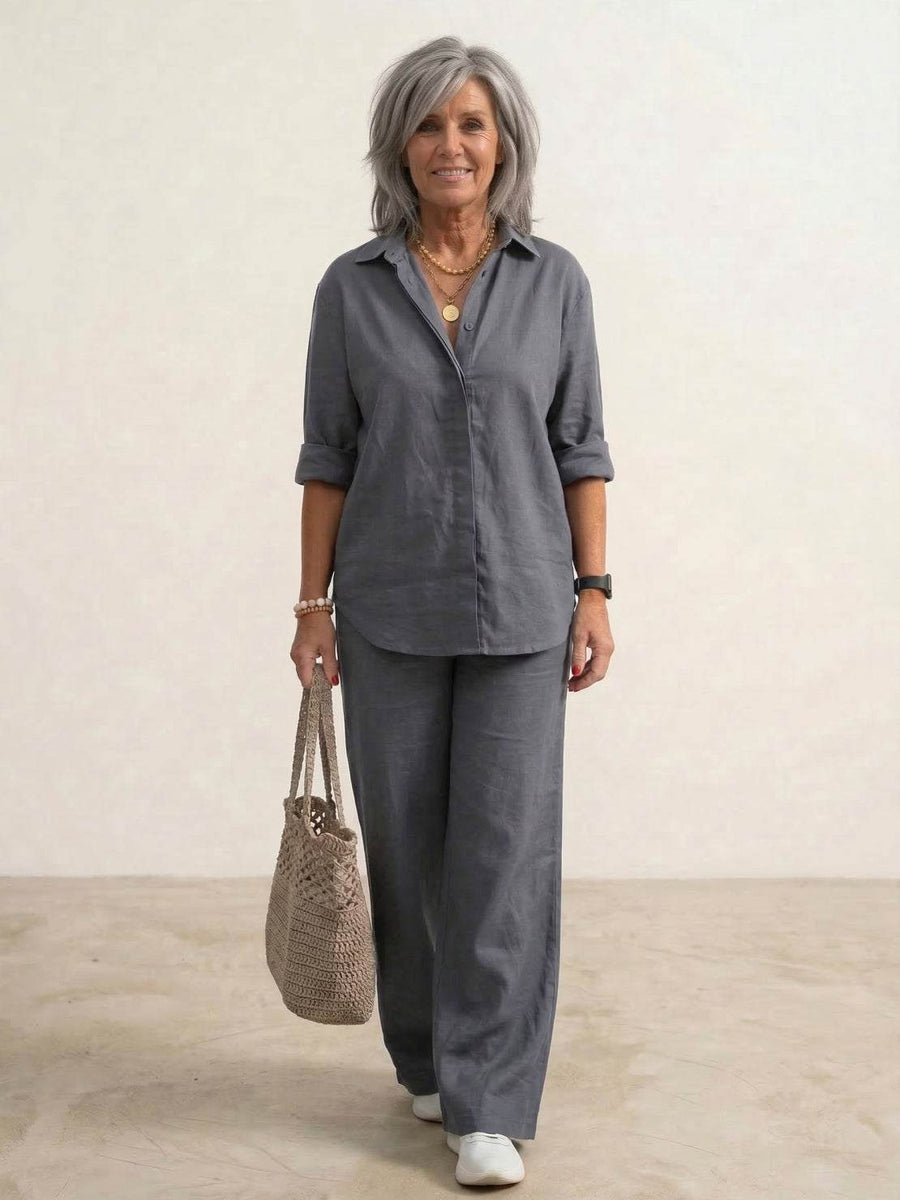 Isabeau | Women's Button Down Shirt Wide Leg Pants Set