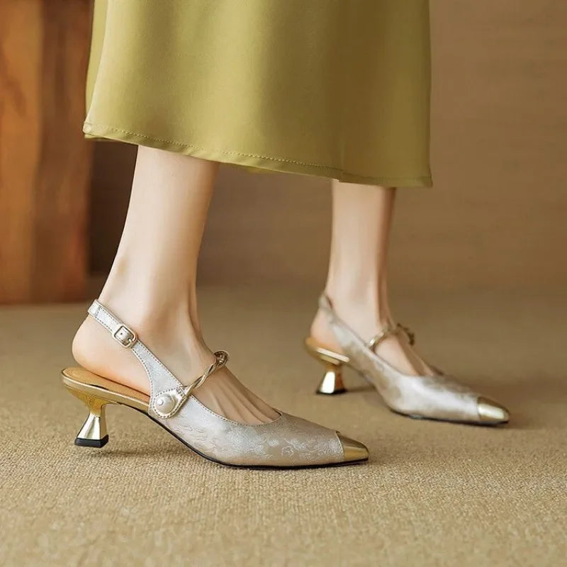 Isolda | Women's Pearl Strap Slingback Kitten Heel Pumps