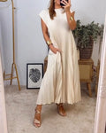 Isolde | Women's Pleated Short Sleeve Maxi Dress