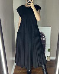 Isolde | Women's Pleated Short Sleeve Maxi Dress