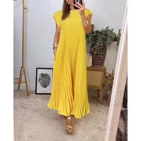 Isolde | Women's Pleated Short Sleeve Maxi Dress