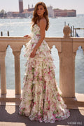 Ivory Print Prom Dress 57614 Ivory Green Pink Print