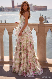 Ivory Print Prom Dress 57614 Ivory Green Pink Print
