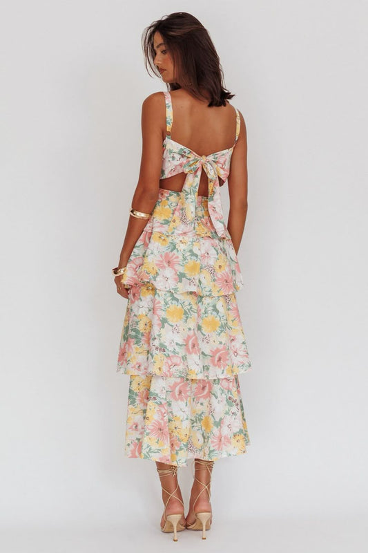 Ivory Provence Bloom Tiered Ruffle Maxi Dress Floral