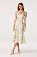 Jaylynn Ruffle Sweetheart Linen Midi Dress Size L Ivory Blue Floral