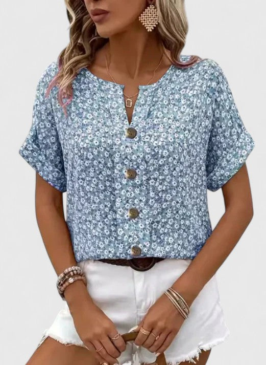 Sabine - Elegant Floral Summer Top Blue