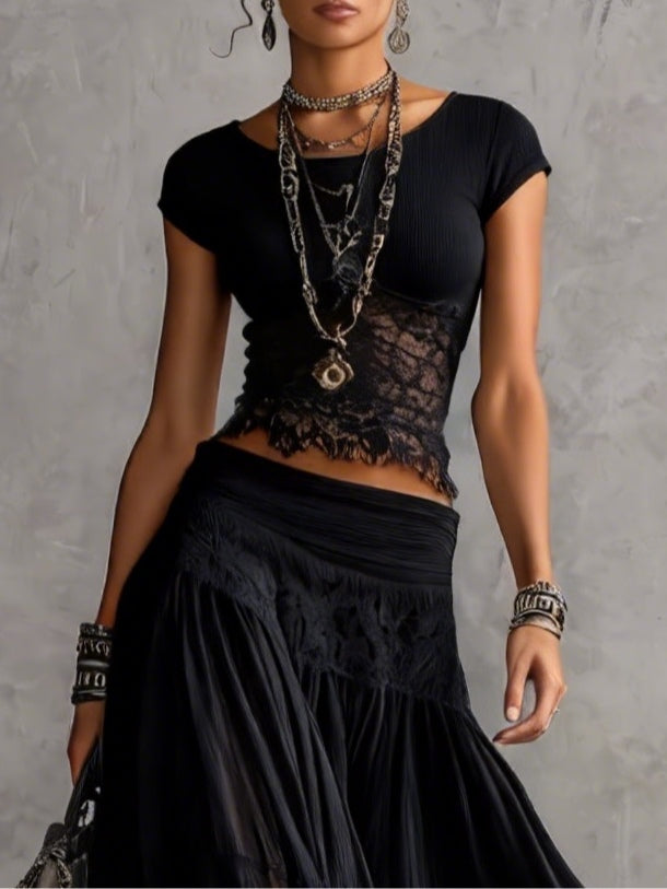Liliana – Lace Top and Pleated Maxi Skirt Set