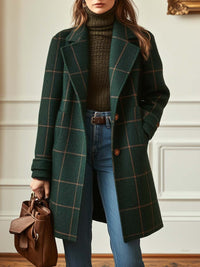 Jennifer Wool Check Coat Dark Green