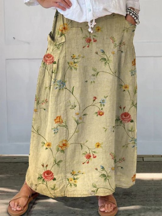 Juniana | Women's Floral Maxi Skirt with Elastic Waistband