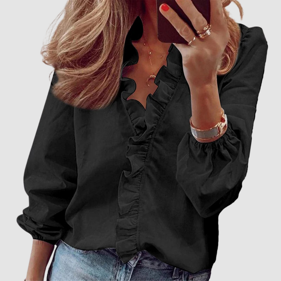 Juniper | Women's Floral Print Ruffle Neck Long Sleeve Blouse