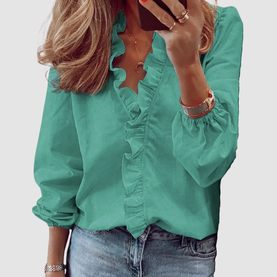 Juniper | Women's Floral Print Ruffle Neck Long Sleeve Blouse