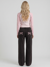 Amelie Bow Detail Wide Leg Jeans - Black