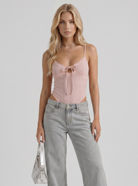Amelie Bow Detail Wide Leg Jeans - Blue