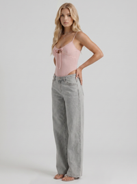 Amelie Bow Detail Wide Leg Jeans - Blue