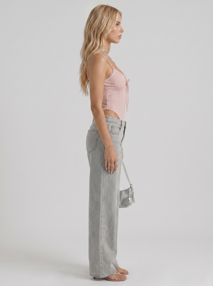 Amelie Bow Detail Wide Leg Jeans - Blue