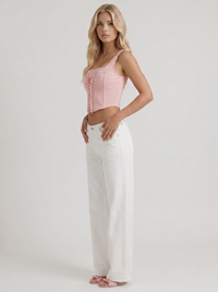 Amelie Bow Detail Wide Leg Jeans - White