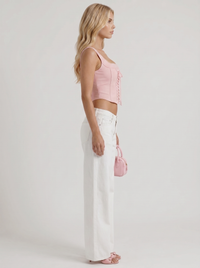 Amelie Bow Detail Wide Leg Jeans - White