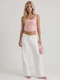 Amelie Bow Detail Wide Leg Jeans - White