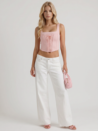 Amelie Bow Detail Wide Leg Jeans - White