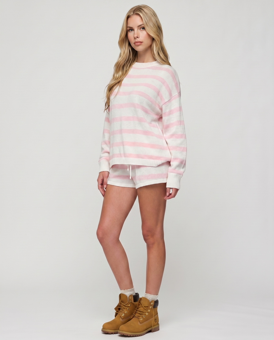 Ashley Striped Shorts Set - Light Pink