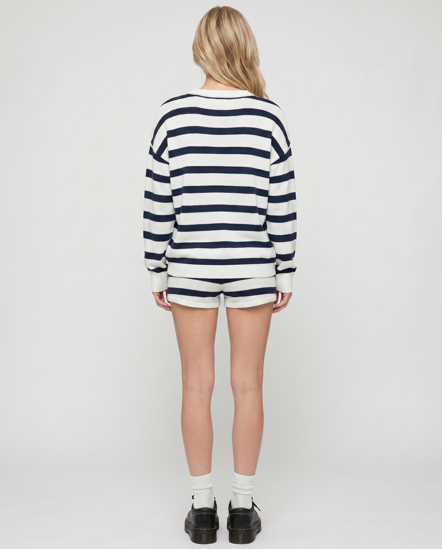 Ashley Striped Shorts Set - Navy