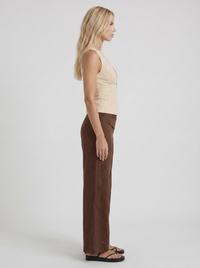 Brielle High Waist Wide Leg Tie Waist Linen Pants - Brown