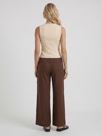 Brielle High Waist Wide Leg Tie Waist Linen Pants - Brown