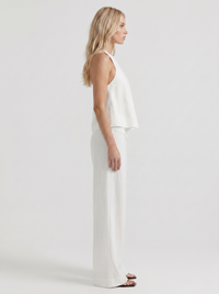 Brielle High Waist Wide Leg Tie Waist Linen Pants - White