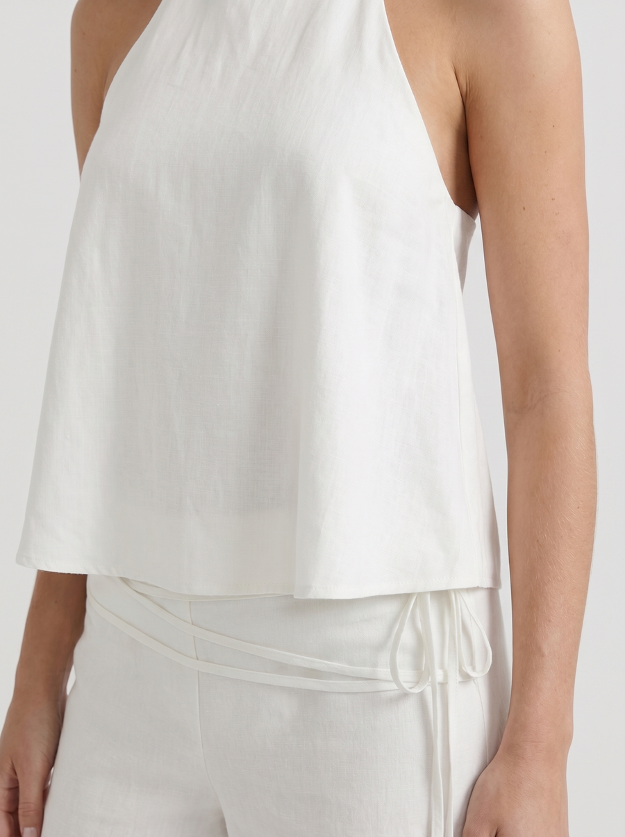 Brielle High Waist Wide Leg Tie Waist Linen Pants - White