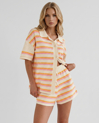 Cameron Striped Shorts Set - Cream